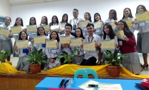 VOICES OF THE NEXT GENERATION: Students from the College level proudly held their certificates as they share a group picture with veteran radio broadcaster, Domingo T. Fugaban during the radio broadcasting seminar-workshop held at the OLPCC Audio-Visual Room on July 25.